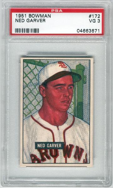 1951 Bowman Bb- #172 Ned Garver, Browns- PSA Vg 3