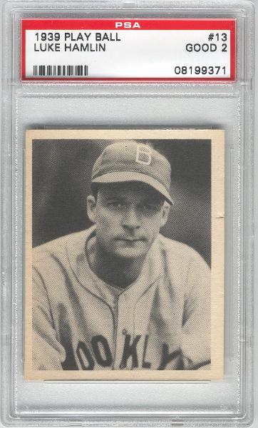 1939 Playball Bb- #13 Luke Hamlin, Dodgers- PSA Good 