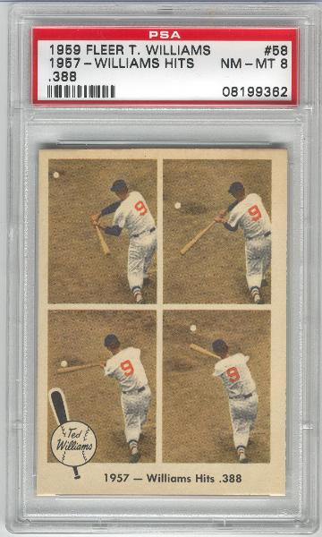 1959 Fleer Ted Williams- #58 “1957 –Williams Hits .388”- PSA Nm-Mt 8 