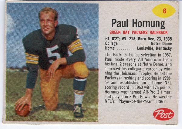 1962 Post FB- #6 Paul Hornung