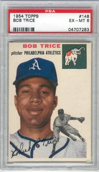 1954 Topps Bb- #148 Bob Trice, A’s- PSA Ex-Mt 6