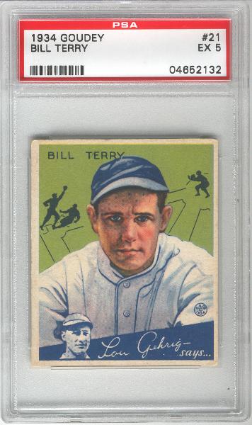 1934 Goudey Baseball- #21 Bill Terry, Giants- PSA Ex 5 