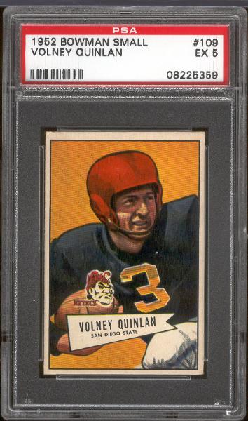 1952 Bowman Small Football- #109 Volney Quinlan, San Diego State- PSA Ex 5