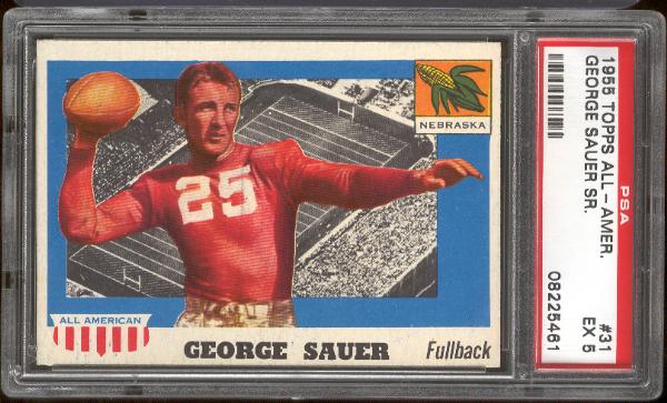 1955 Topps All American Football- #31 George Sauer, Nebraska- PSA Ex 5 