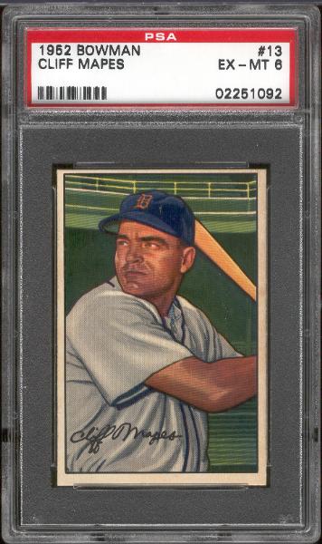 1952 Bowman Bb- #13 Cliff Mapes, Tigers- PSA Ex-Mt 6 