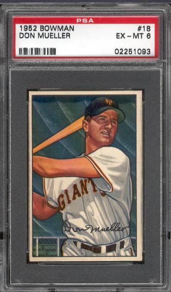 1952 Bowman Bb- #18 Don Mueller, Giants- PSA Ex-Mt 6 