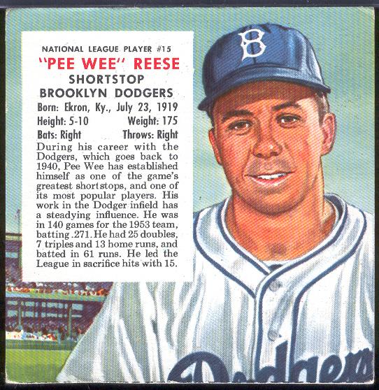 1954 Red Man- No Tab- NL #15 Pee Wee Reese, Dodgers