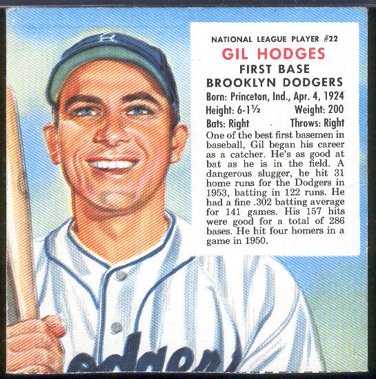 1954 Red Man- No Tab- NL #22 Gil Hodges, Dodgers