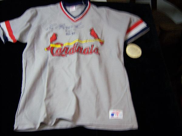 Rawlings St. Louis Cardinals Replica Jersey Autographed by Lou Brock