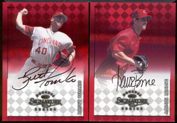 1998 Donruss Signature Bb- "Autographs"- 2 Diff. Reds- Brett Tomko & Aaron Boone