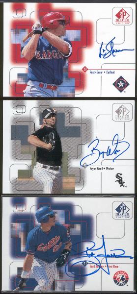 1999 SP Signature Edition Bb- "Autographs"- 3 Diff.- Rusty Greer (Rangers), Brad Fullmer(Expos), & Bryan Ward(White Sox)