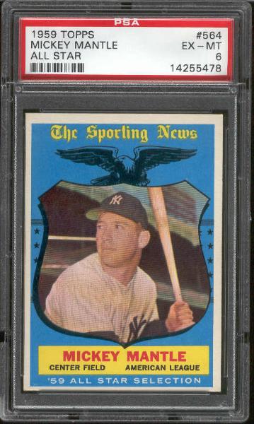 1959 Topps Baseball-#564 Mickey Mantle All Star- Hi#- PSA Ex-Mt 6