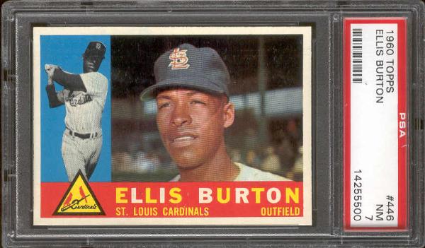 1960 Topps Baseball- #446 Ellis Burton, Cardinals- PSA NM 7