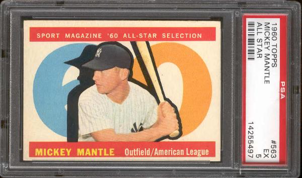 1960 Topps Baseball- #563 Mickey Mantle All Star- PSA Ex 5