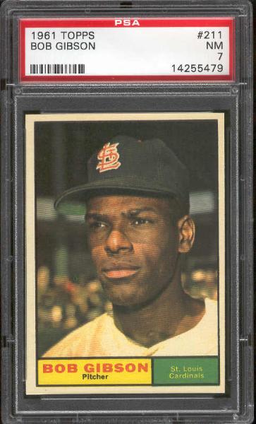 1961 Topps Baseball- #211 Bob Gibson, Cardinals- PSA NM 7