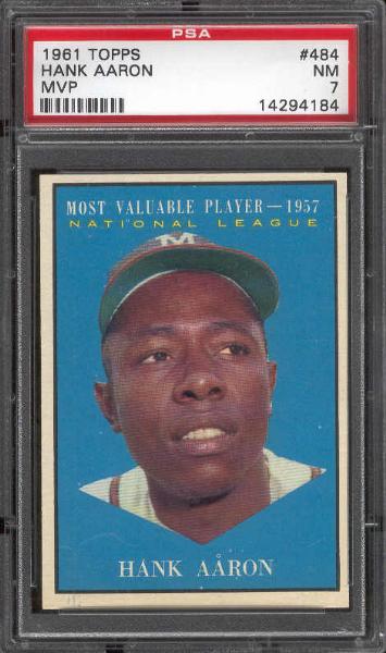 1961 Topps Baseball- #484 Hank Aaron MVP- PSA NM 7