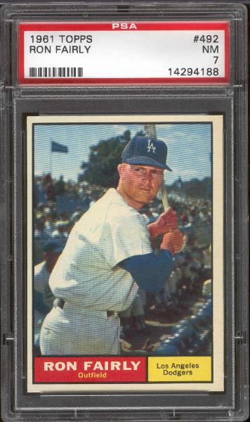 1961 Topps Baseball- #492 Ron Fairly, Dodgers- PSA NM 7