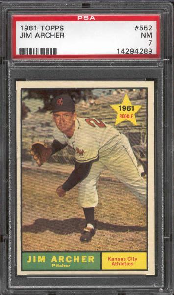 1961 Topps Baseball- #552 Jim Archer, A’s- PSA NM 7