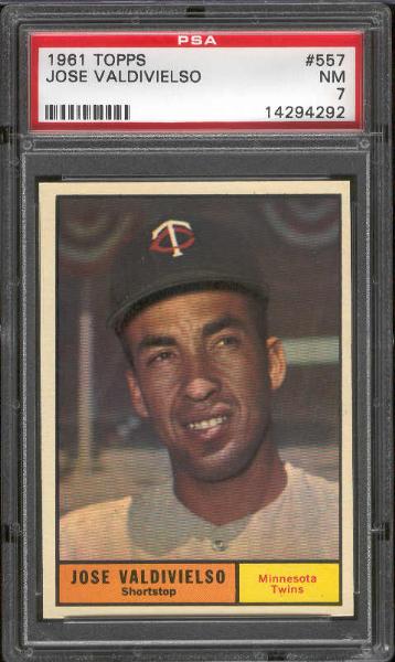 1961 Topps Baseball- #557 Jose Valdivielso, Twins- PSA NM 7