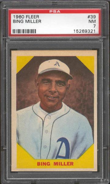 1960 Fleer Baseball- #39 Bing Miller, A’s- PSA NM 7