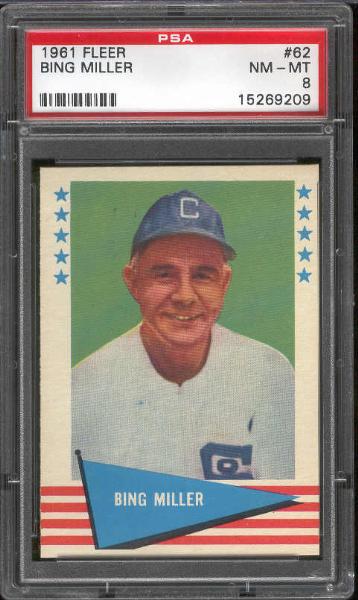 1961 Fleer Baseball- #62 Bing Miller- PSA Nm-Mt 8