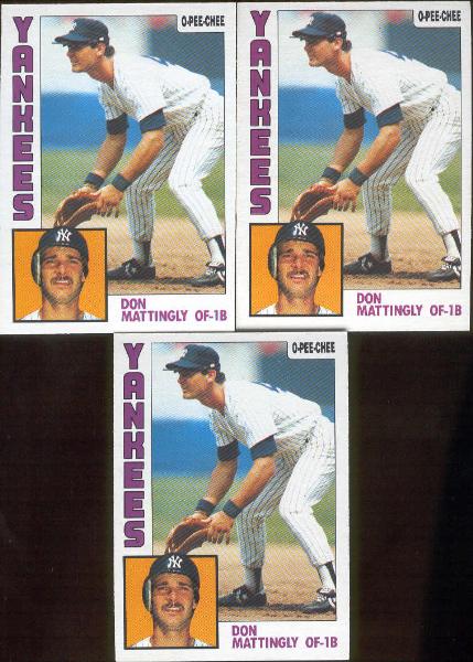 1984 O-Pee-Chee Bb- #8 Don Mattingly RC, Yankees- 3 Cards