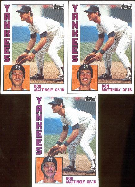 1984 Topps Bb- #8 Don Mattingly RC, Yankees- 3 Cards