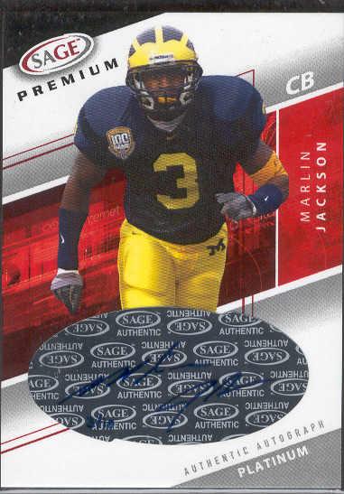 2005 Sage Ftbl.- "Premium Action Autographs Platinum"- #A38 Marlin Jackson, Michigan- #3/10