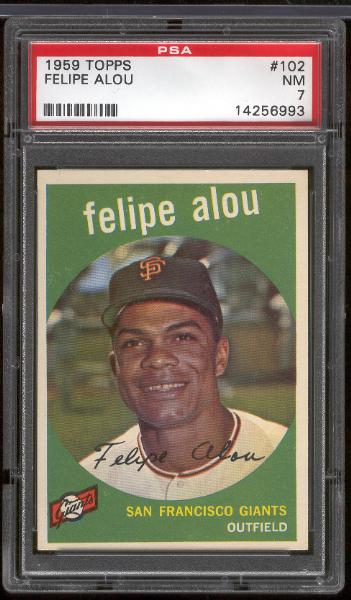 1959 Topps Bb- #102 Felipe Alou, Giants- PSA NM 7