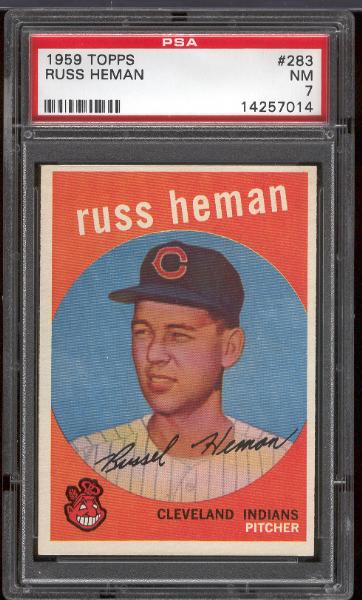 1959 Topps Bb- #283 Russ Heman, Indians- PSA Nm 7