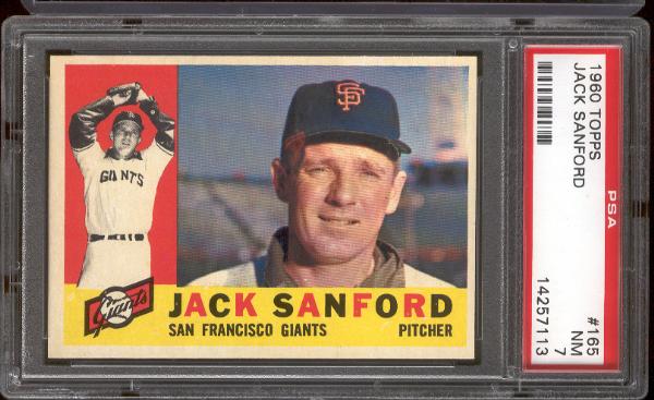 1960 Topps Bb- #165 Jack Sanford, Giants- PSA NM 7