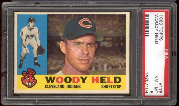 1960 Topps Bb- #178 Woody Held, Indians- PSA NM-Mt 8