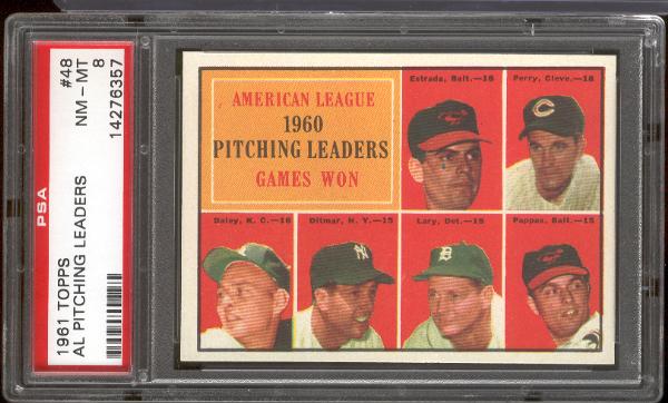 1961 T Bb- #48 AL Pitching Leaders- PSA NM-Mt 8