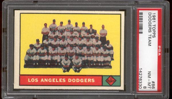 1961 T Bb- #86 Dodgers Team- PSA NM-Mt 8