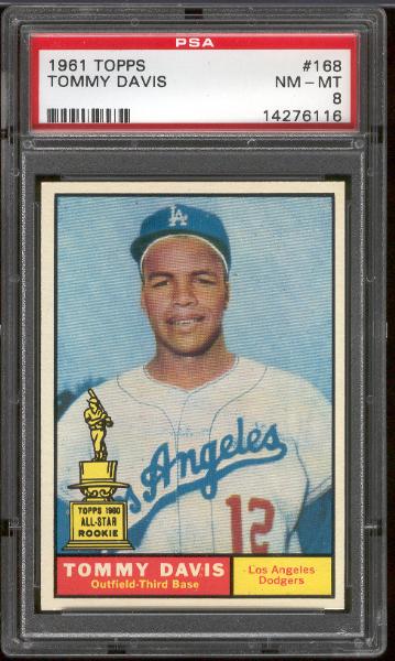 1961 Topps Bb- #168 Tommy Davis, Dodgers- PSA Nm-Mt 8