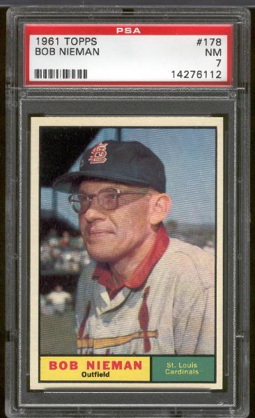 1961 Topps Bb- #178 Bob Nieman, Cardinals- PSA NM 7