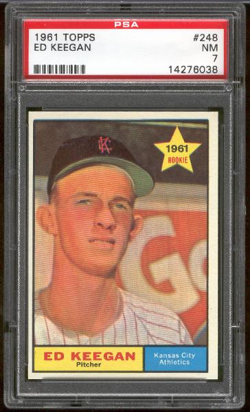 1961 Topps Bb- #248 Ed Keegan, KC A’s- PSA NM 7