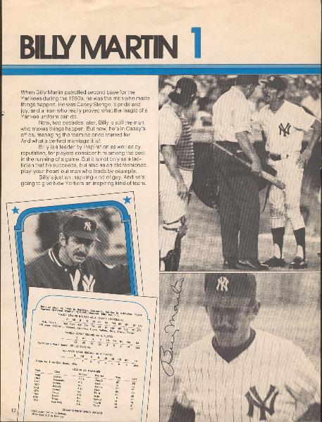 Billy Martin Autographed 1976 N.Y. Yankees Yearbook Page