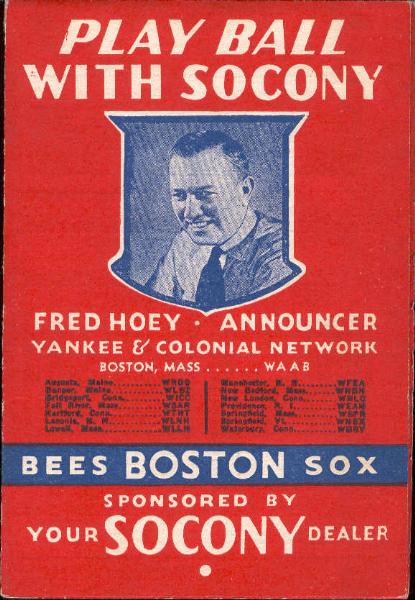 1937 “Play Ball With Sokony” Scoresheet for Boston Red Sox/Boston Bees