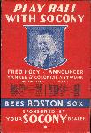 1937 “Play Ball With Sokony” Scoresheet for Boston Red Sox/Boston Bees