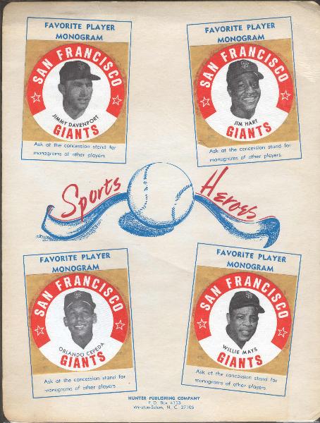 1963-1968? Hunter Publishing- San Francisco Giants Sports Heroes Monograms- 4 Diff