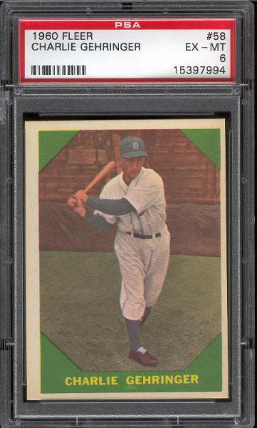 1960 Fleer Bb Greats- #58 Charlie Gehringer- PSA Ex-Mt 6