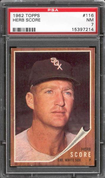 1962 Topps Bb- #116 Herb Score- PSA NM 7