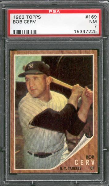 1962 Topps Bb- #169 Bob Cerv, Yankees- PSA NM 7