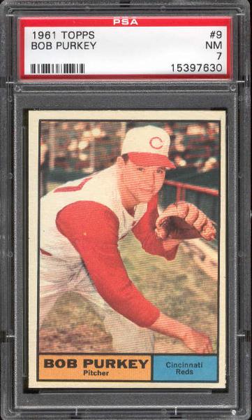 1961 Topps Bb- #9 Purkey, Reds- PSA NM 7