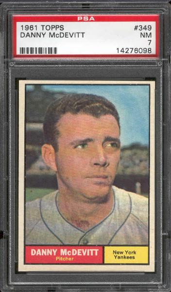 1961 Topps Bb- #349 D.McDevitt, Yankees- PSA Nm 7