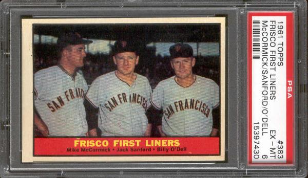 1961 Topps Bb- #383 Frisco First Liners- PSA Ex-Mt 6