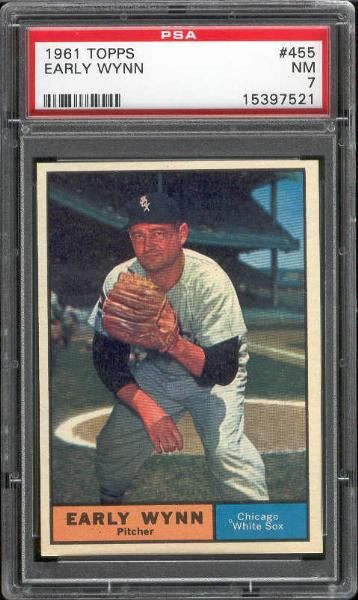 1961 Topps Bb- #455 Early Wynn, White Sox- PSA NM 7