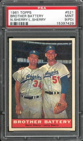 1961 Topps Bb- #521 Brother Battery- PSA Mint 9 (PD)