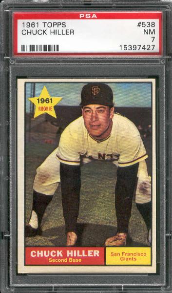 1961 Topps Bb- #538 Chuck Hiller, Giants- PSA NM 7